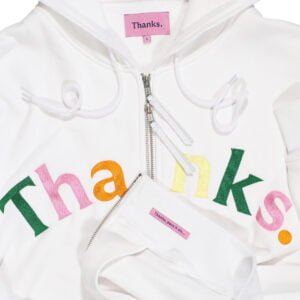 Thanks.London - Zip Hood - White - Multi colour embroidered logo® 360gsm -